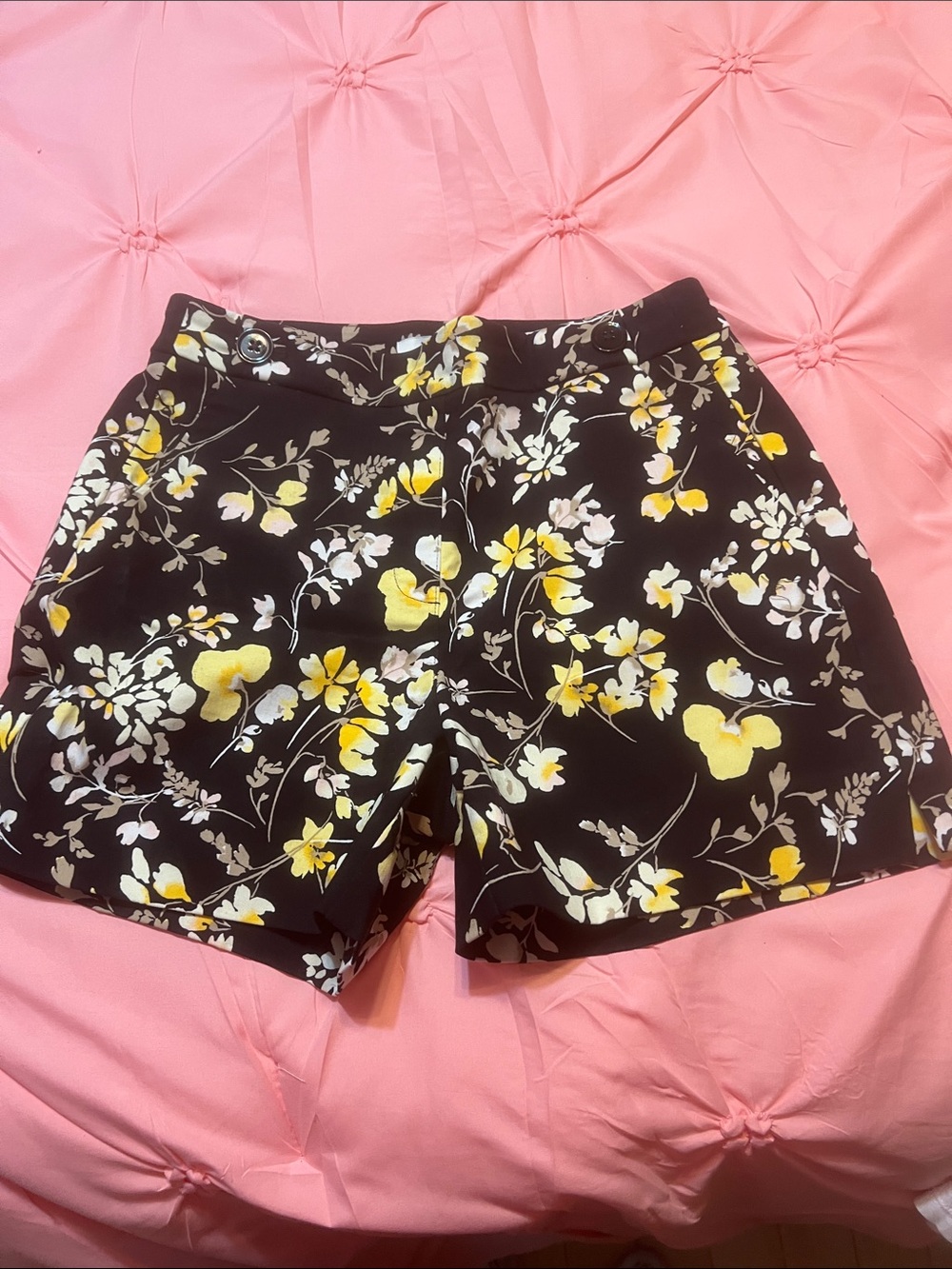 White House Black Market Black Floral Shorts w/Yellow and White flowers
